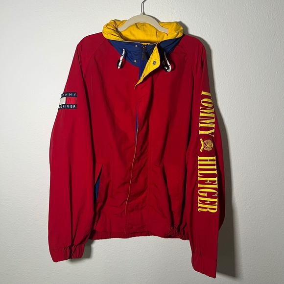 Vintage Tommy Hilfiger Jacket XL Windbreaker Red Yellow Blue